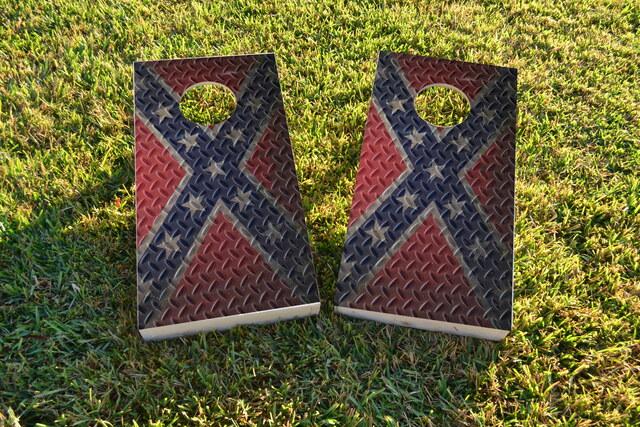 Diamond Plate Rebel / Confederate Flag Themed Custom Cornhole Boards Design