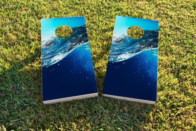 Underwater Ocean Wave Themed Custom Cornhole Board Design