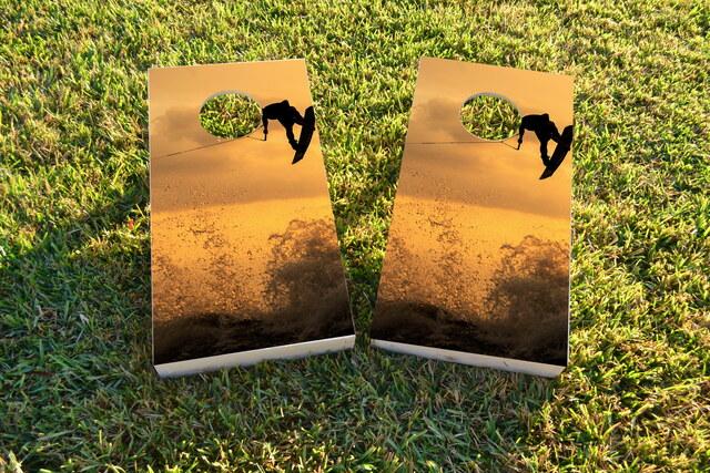 Sunset Wake boarding Themed Custom Cornhole Board Design