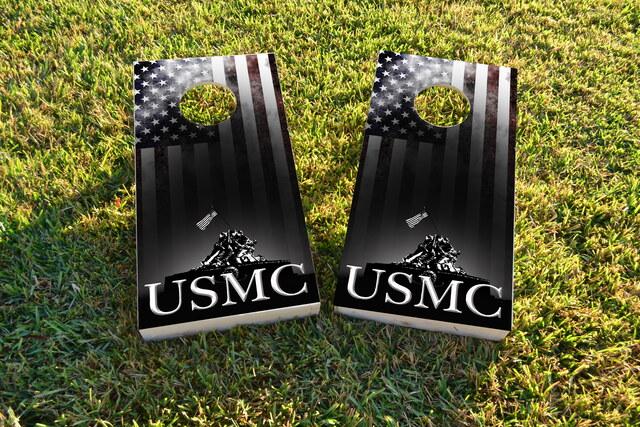 USMC Distressed American Flag Themed Custom Cornhole Board Design