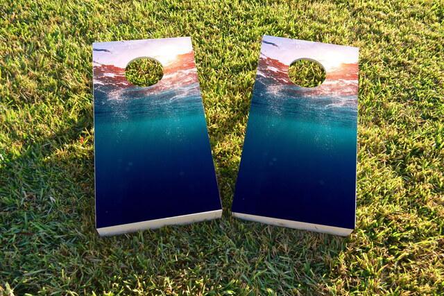 Ocean Underwater Sunset Themed Custom Cornhole Board Design