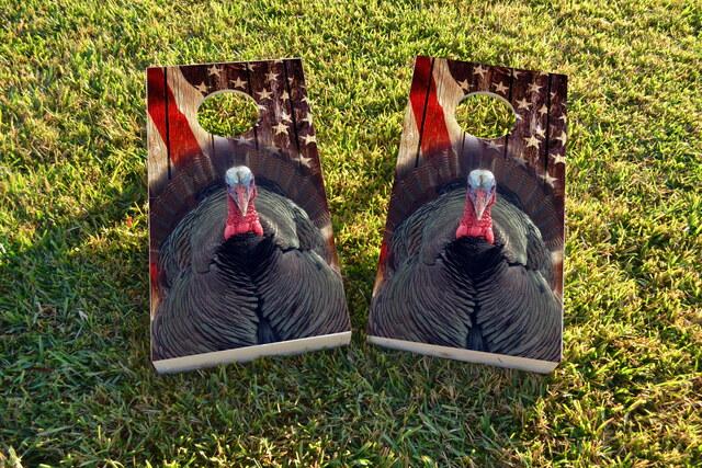 Patriotic Wood Slat with Turkey Themed Custom Cornhole Board Design