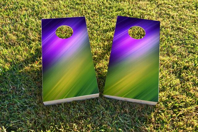 Blue Purple Yellow Green Shine Themed Custom Cornhole Board Design