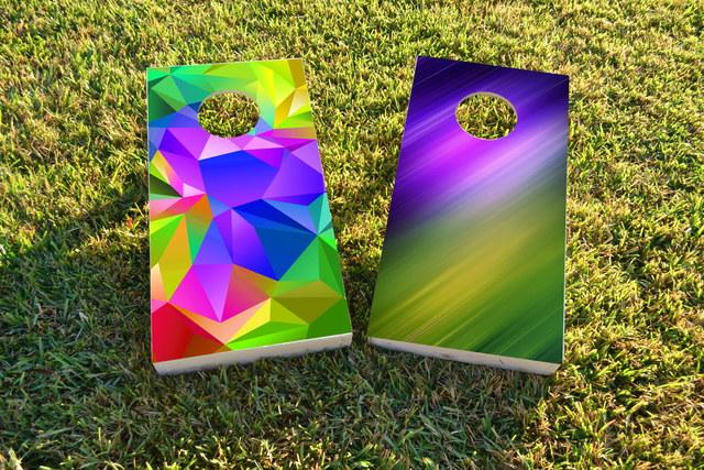 Multi Colored Prism Background Themed Custom Cornhole Board Design