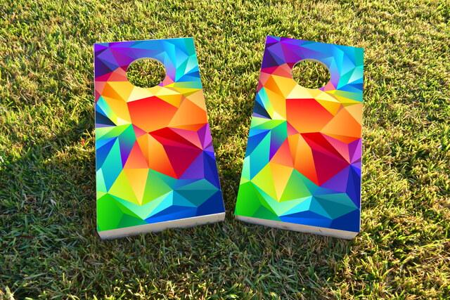  Bright Colored  Flipped Prisms Themed Custom Cornhole Board Design