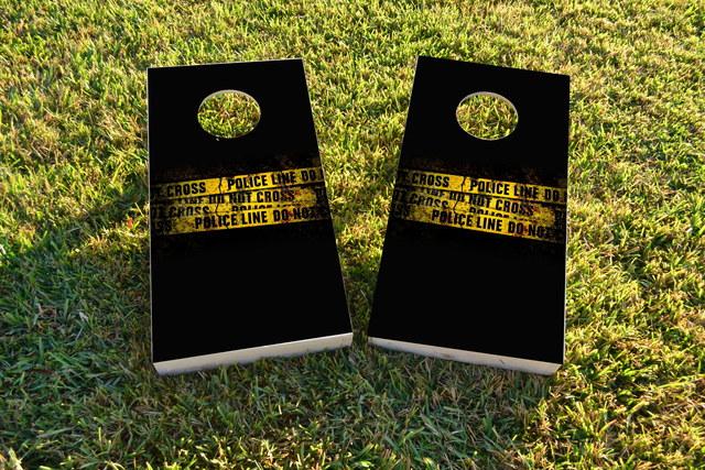 Police Line Do Not Cross Tape Themed Custom Cornhole Board Design