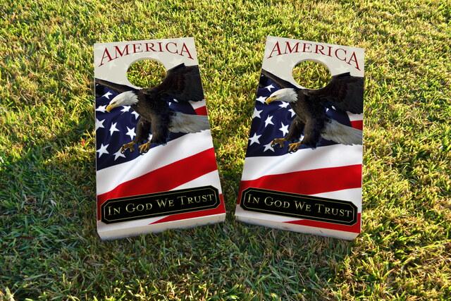 American In God We Trust  Themed Custom Cornhole Board Design