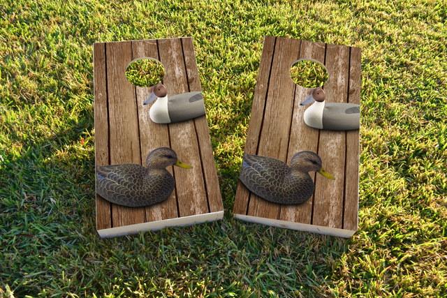 Wood Slat Duck Decoy Themed Custom Cornhole Board Design