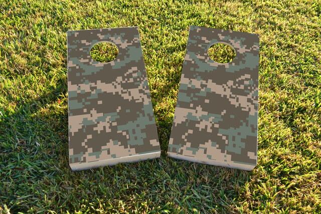 Digital Pixelated Camouflage Themed Custom Cornhole Board Design