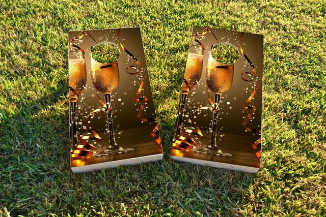 Champagne Celebration Toast Themed Custom Cornhole Board Design