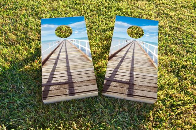 Boardwalk Ocean Themed Custom Cornhole Board Design