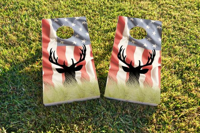 Faded American Elk Themed Custom Cornhole Board Design