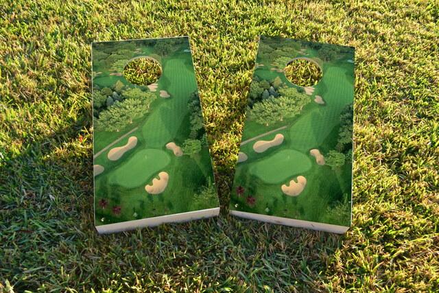 Golf Course Flyover Custom Cornhole Board Design