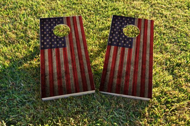 Worn Woodslat American Flag USA Themed Custom Cornhole Board Design