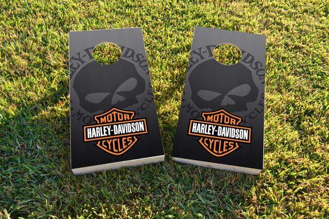 Harley Davidson Gradient Skull Themed Custom Cornhole Board Design