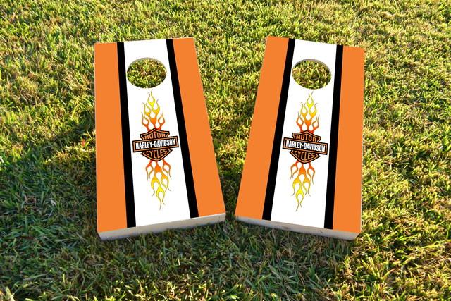 Harley Davidson Long Stripe Themed Custom Cornhole Board Design