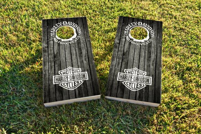 Harley Davidson Woodslat White Themed Custom Cornhole Board Design