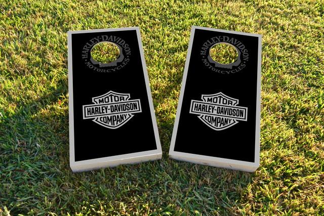 Harley Davidson Black and Gray Themed Custom Cornhole Board Design