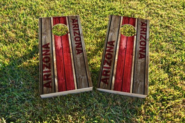 Woodslat Worn Arizona Football Themed Custom Cornhole Board Design
