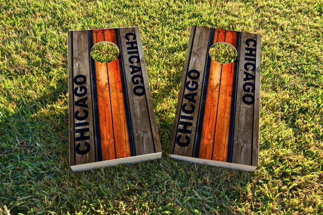 Woodslat Worn Chicago Football Themed Custom Cornhole Board Design