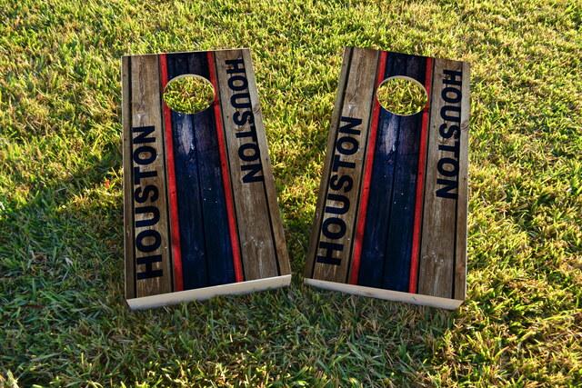 Woodslat Worn Houston Football Themed Custom Cornhole Board Design