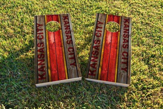 Woodslat Worn Kansas City Football Cornhole Boards | Corn Hole Boards | Bag Toss