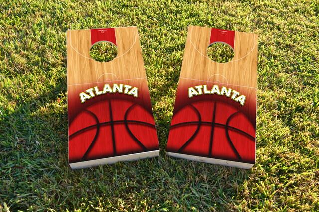 Basketball Atlanta Themed Custom Cornhole Board Design