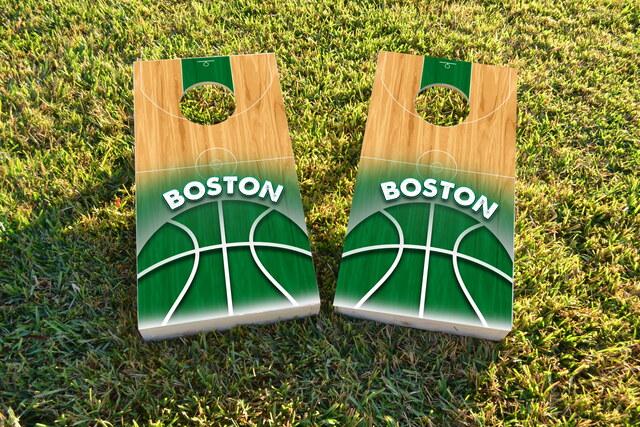 Basketball Boston Themed Custom Cornhole Board Design