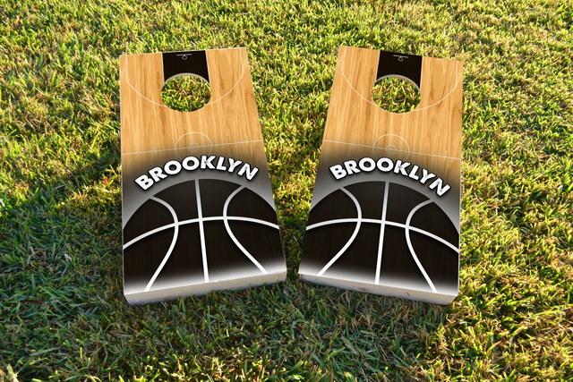 Basketball Brooklyn Themed Custom Cornhole Board Design