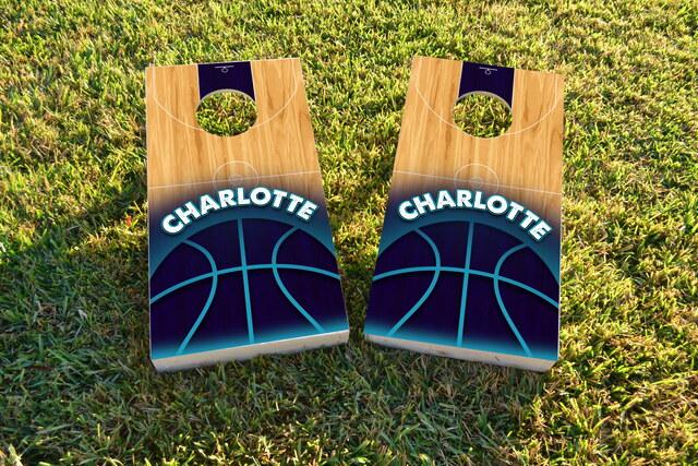 Basketball Charlotte Themed Custom Cornhole Board Design