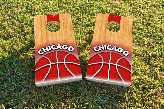 Basketball Chicago Themed Custom Cornhole Board Design