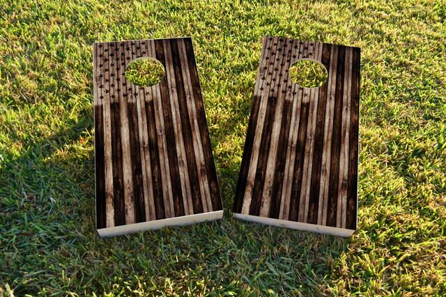 American Flag Burned Wood Look Themed Custom Cornhole Board Design