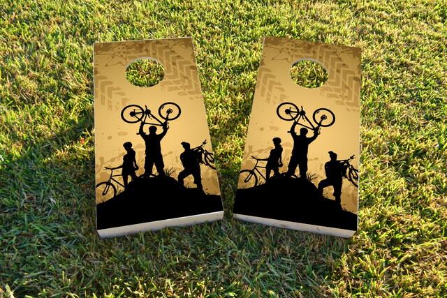 Mountain Biking Themed Custom Cornhole Board Design