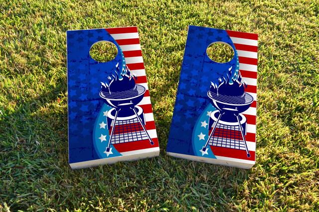 Red White and BBQ Themed Custom Cornhole Board Design