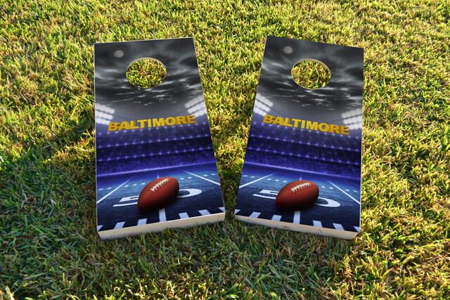 Baltimore Football Themed Custom Cornhole Board Design