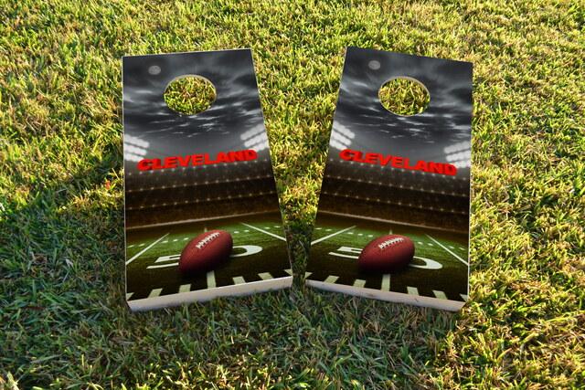 Cleveland Football Themed Custom Cornhole Board Design