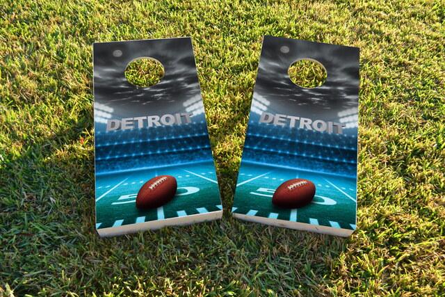 Detroit Football Themed Custom Cornhole Board Design
