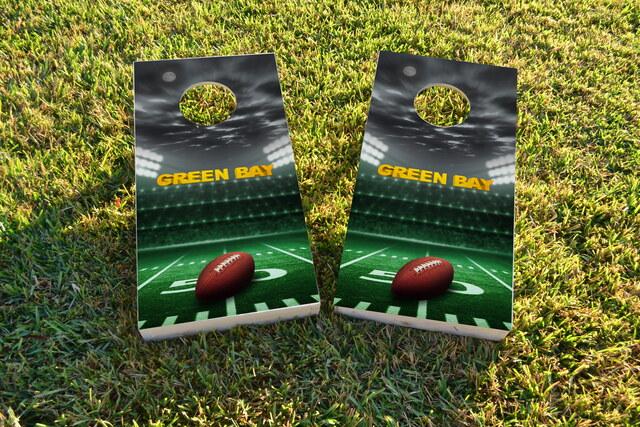 Green Bay Football Themed Custom Cornhole Board Design