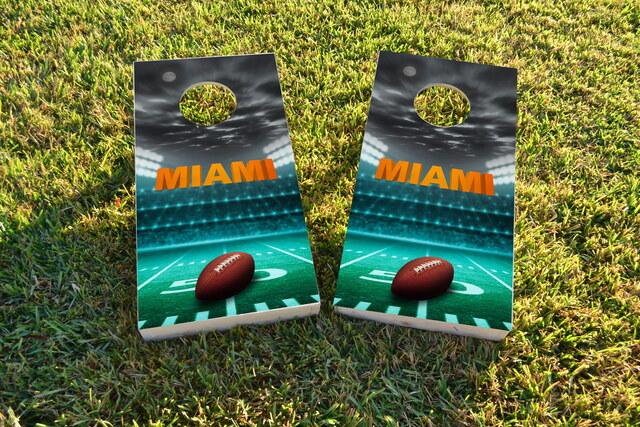 Miami Football Cornhole Boards Complete Outdoor Game Set With 