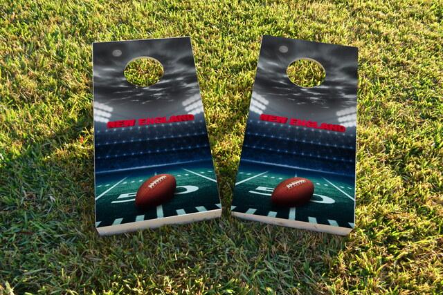 New England Football Themed Custom Cornhole Board Design