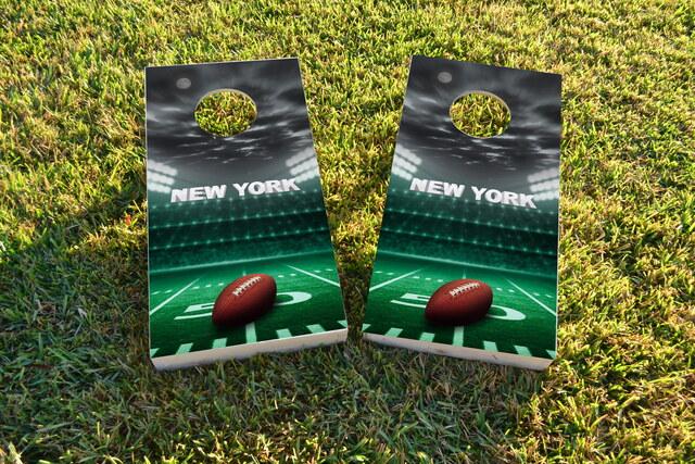 New York 2 Football Themed Custom Cornhole Board Design