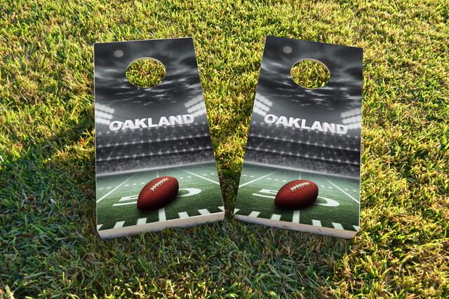 Oakland Football Themed Custom Cornhole Board Design