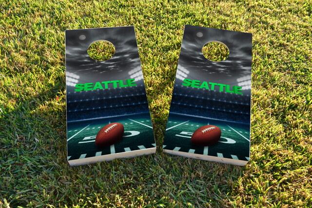 Seattle Football Themed Custom Cornhole Board Design