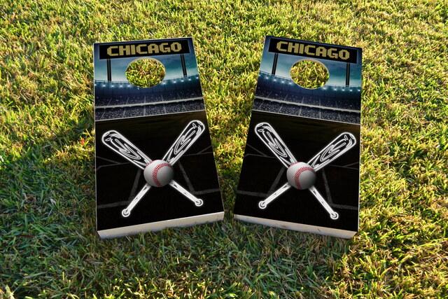  Chicago 2 Baseball Themed Custom Cornhole Board Design