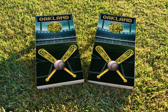 Oakland Baseball Themed Custom Cornhole Board Design