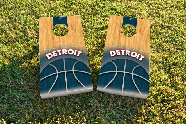 Basketball Detroit Themed Custom Cornhole Board Design