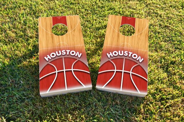 Basketball Houston Themed Custom Cornhole Board Design