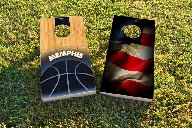 Basketball Memphis Themed Custom Cornhole Board Design