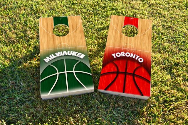 Basketball Milwaukee Themed Custom Cornhole Board Design
