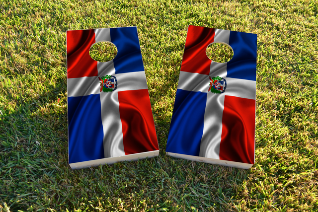 Dominican Flag Themed Custom Cornhole Board Design